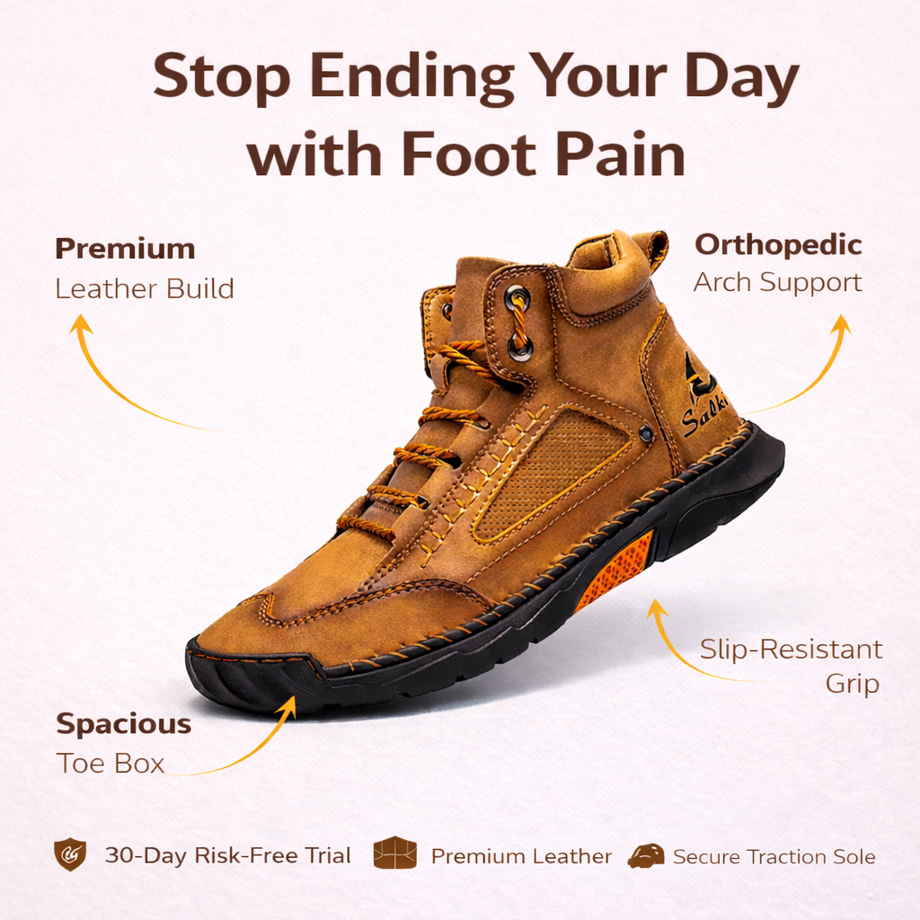 Men’s Orthopedic Comfort Leather Boots - Brown Premium Leather with Arch Support